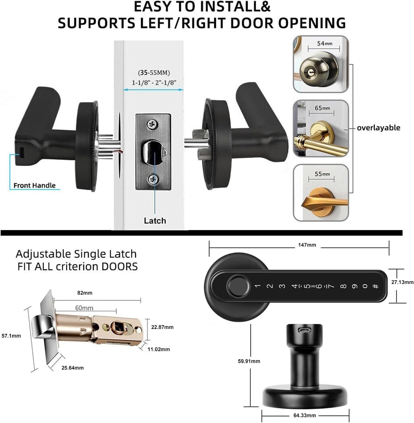 Matter Over Thread Smart Door Lock (Full Size Black) - Image 3