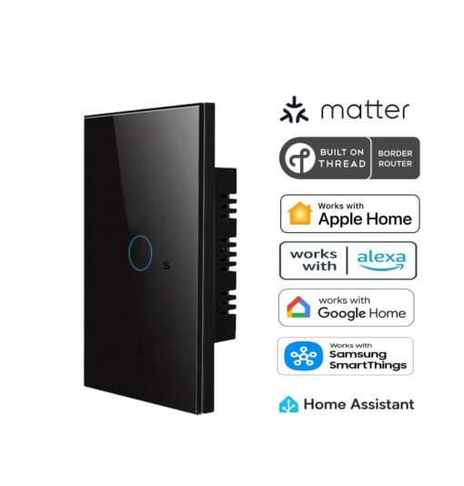 Matter Over Thread Certified One Gang Wall Switch Black MS01B