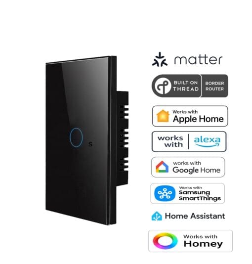 Premium One Gang Matter Over Thread Certified Wall Switch Black MS01B