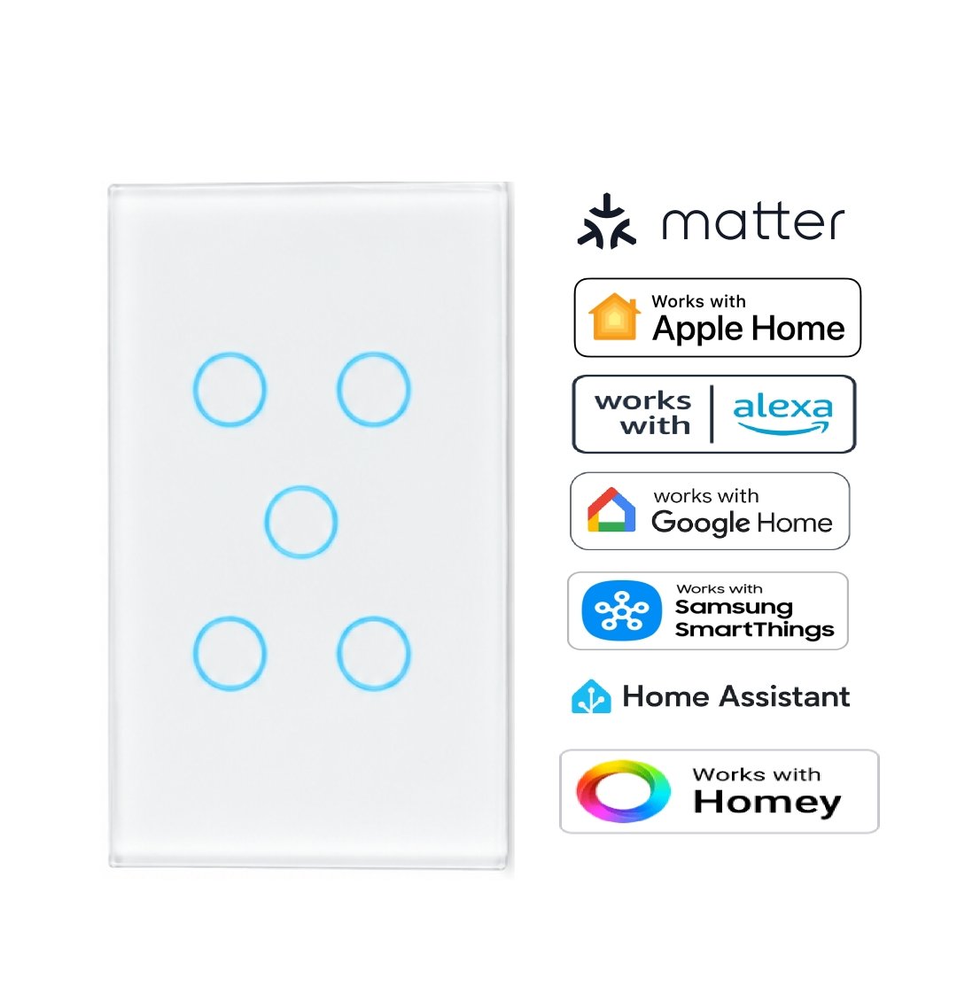 Premium Five Gang Matter Over Wi-Fi Certified Wall Switch MS05W