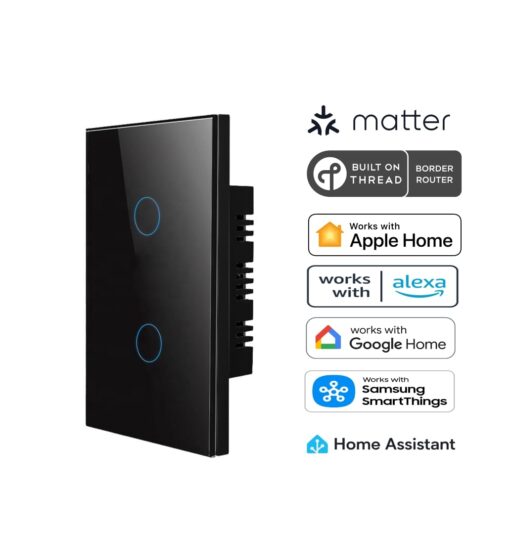 Matter Over Thread Certified Two Gang Wall Switch Black MS0QDB