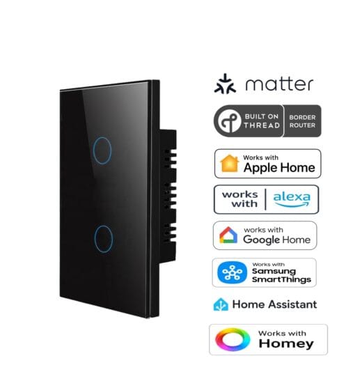 Premium Two Gang Matter Over Thread Certified Wall Switch Black MS0QDB