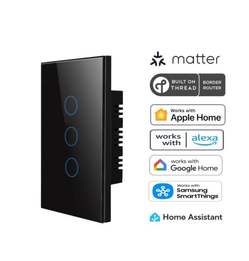 Matter Over Thread Certified Three Gang Wall Switch Black MS0QTB