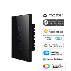 Premium Three Gang Matter Over Thread Certified Wall Switch Black MS0QTB