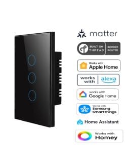 Premium Three Gang Matter Over Thread Certified Wall Switch Black MS0QTB
