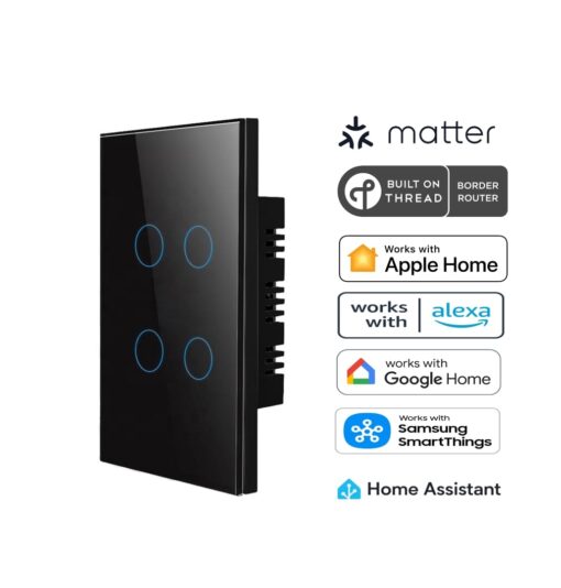 Matter Over Thread Certified Four Gang Wall Switch Black MS0QB
