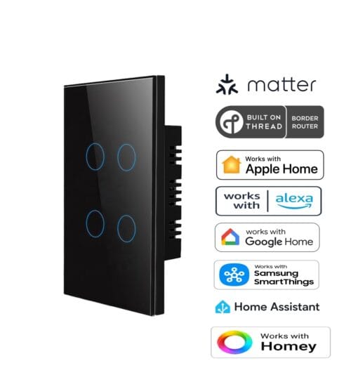 Premium Four Gang Matter Over Thread Certified Wall Switch Black MS0QB