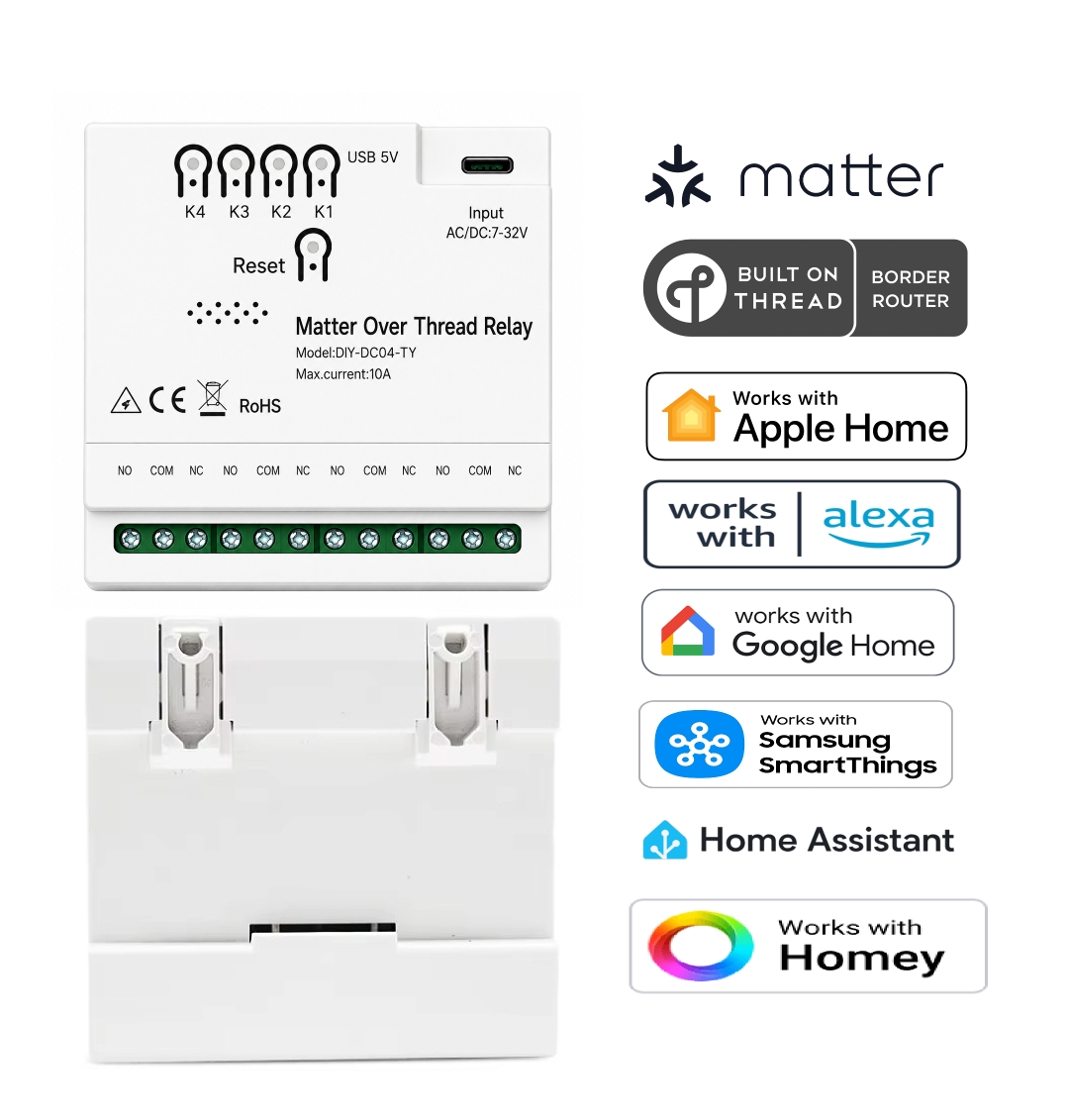 Matter Over Thread Smart Voltage Free Relay 4 Channel