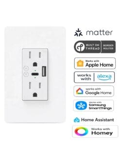 Matter Over Thread Certified Two Gang Wall Outlet With USB A and C MS0QPUS