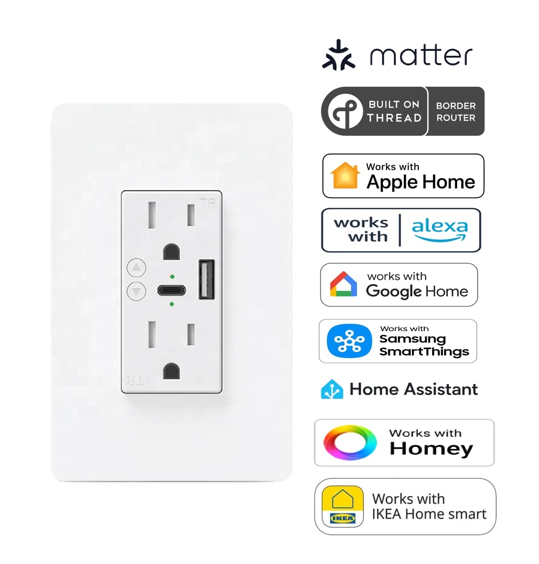 Matter Over Thread Certified Wall Outlet With USB A and C MS0QPUS